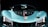 A sleek, futuristic sports car with an aerodynamic design in light blue color is displayed. The car features sharp, angular LED headlights and a prominent front grille. A sign on the front reads 'DO NOT LEAN.' The car's design emphasizes speed and modernity.