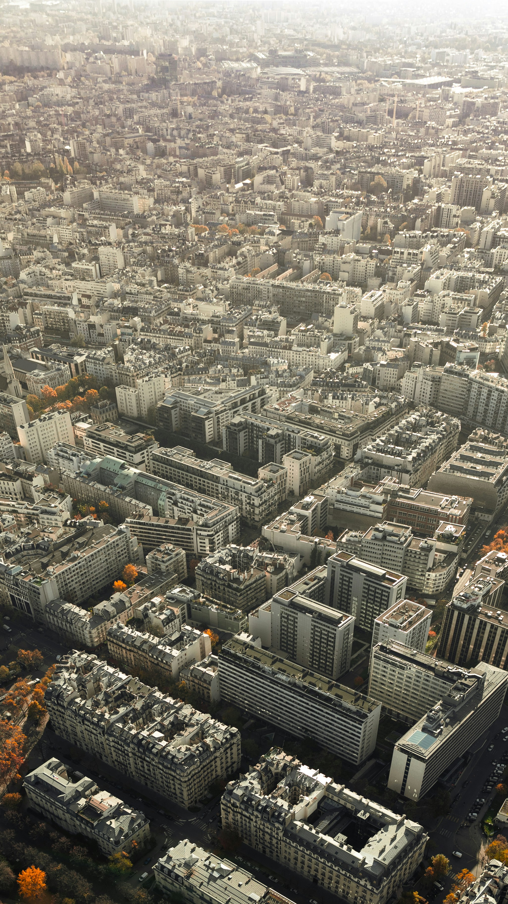 昼間の都市スカイラインの航空写真