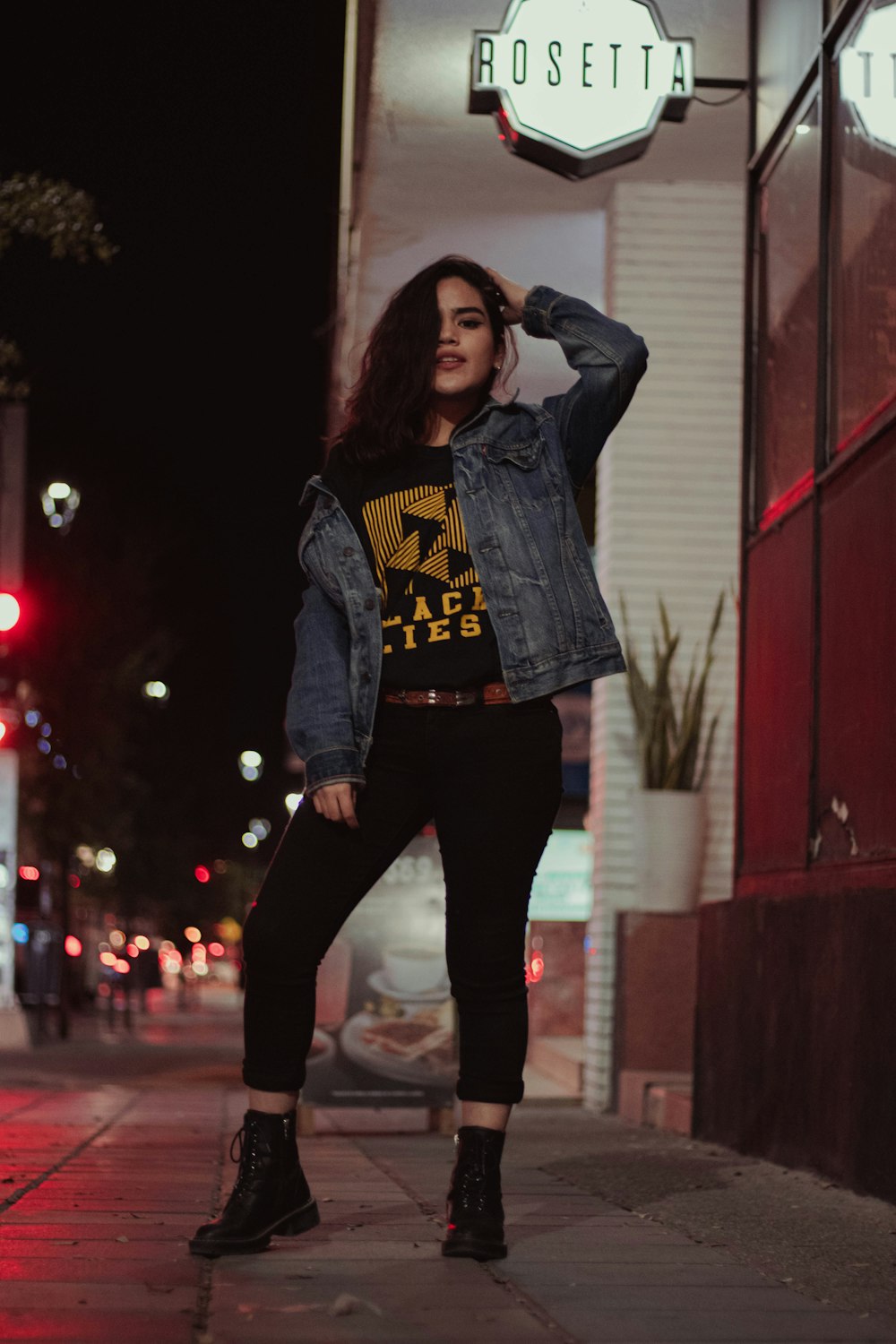 photo-shoot of woman stands outside Rosetta shop