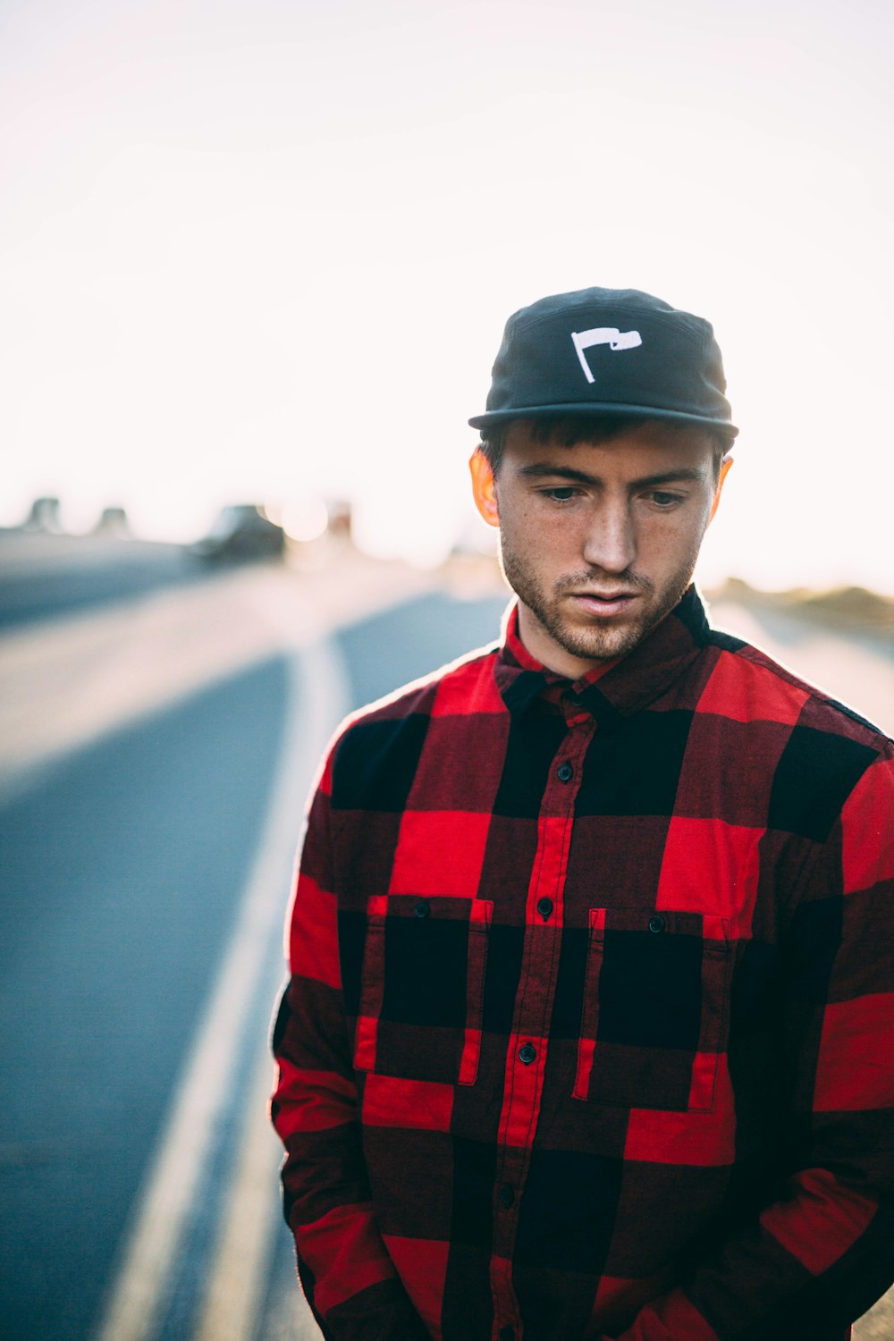 men's black and red button-up long-sleeved shirt