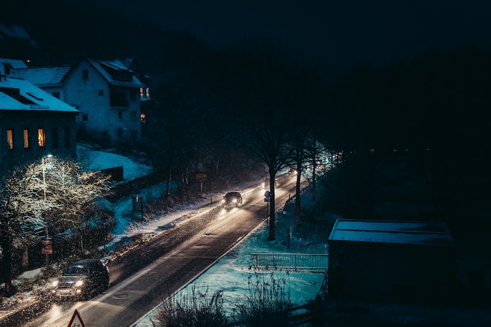 vehicles on road at night