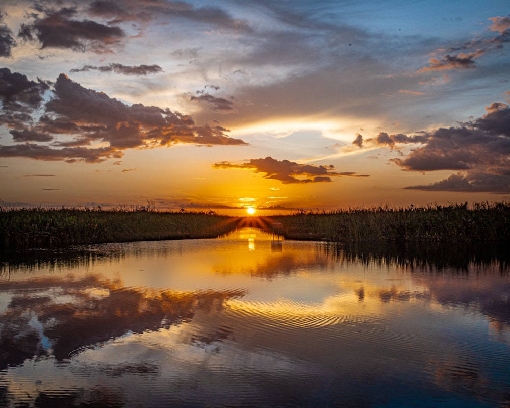 body of water under cloudy sky during golden hour