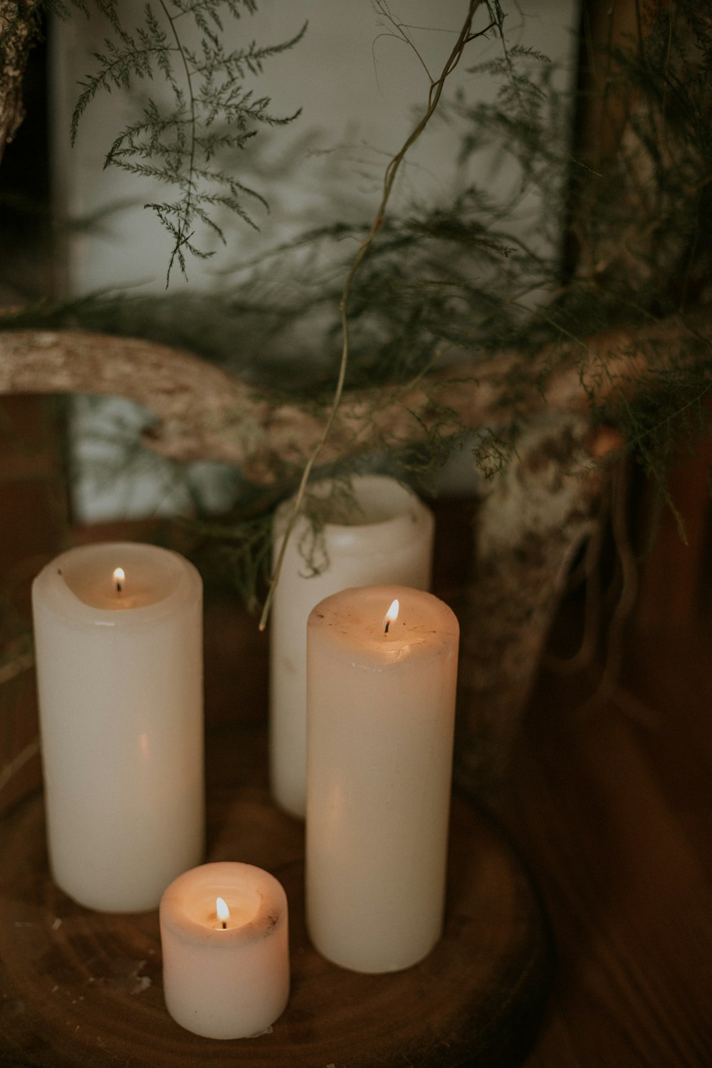 lit pillar candles