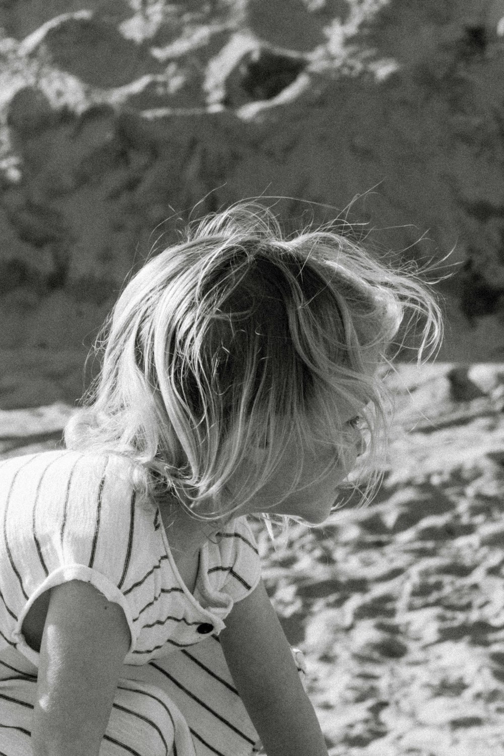 girl wearing white stripe blouse