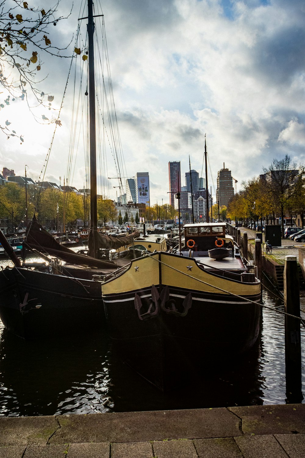 different boats on body of water viewing high-rise buildings under white and blue sky