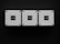 Three square metallic boxes with the word 'TOUCH' on each are aligned horizontally against a dark background. Each box has four evenly spaced screws at the corners, giving a symmetrical and industrial appearance.