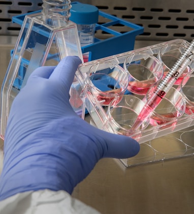 person holding syringe near container