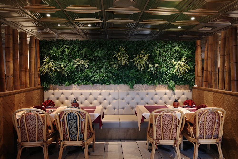 green plants near wooden table