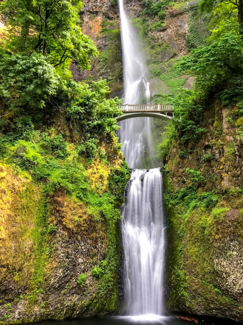 low angle photo of cascading waterfalls