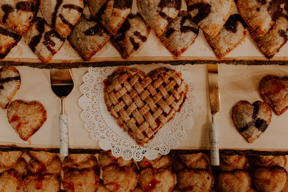 assorted pastries on wooden rack