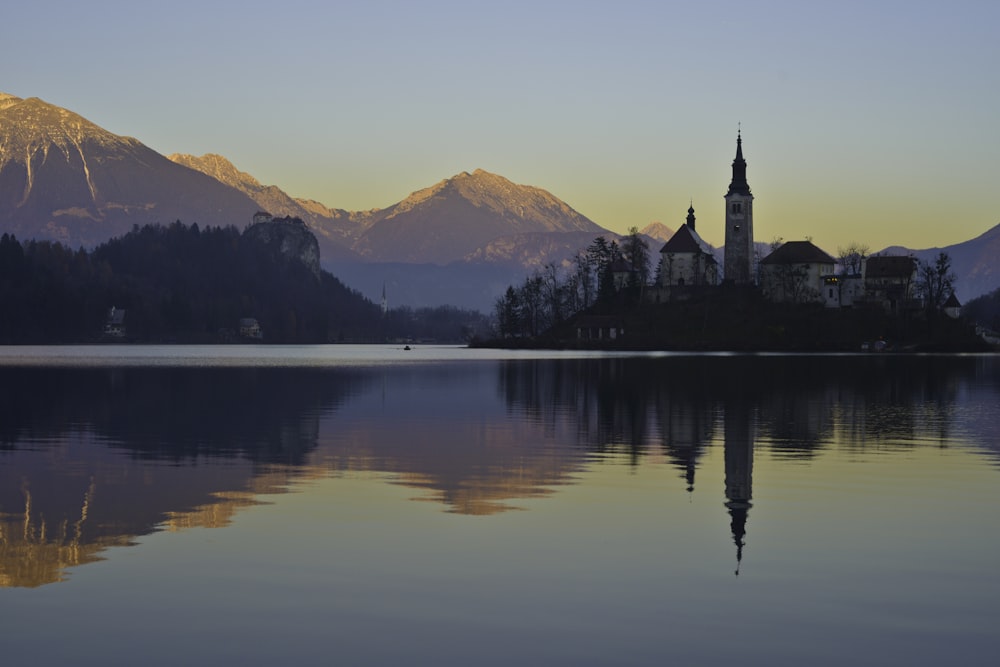 a large body of water surrounded by mountains