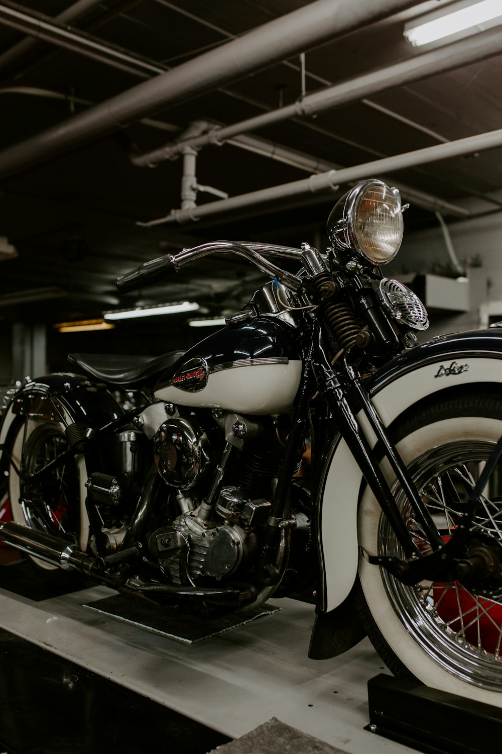 parked black and white motorcycle