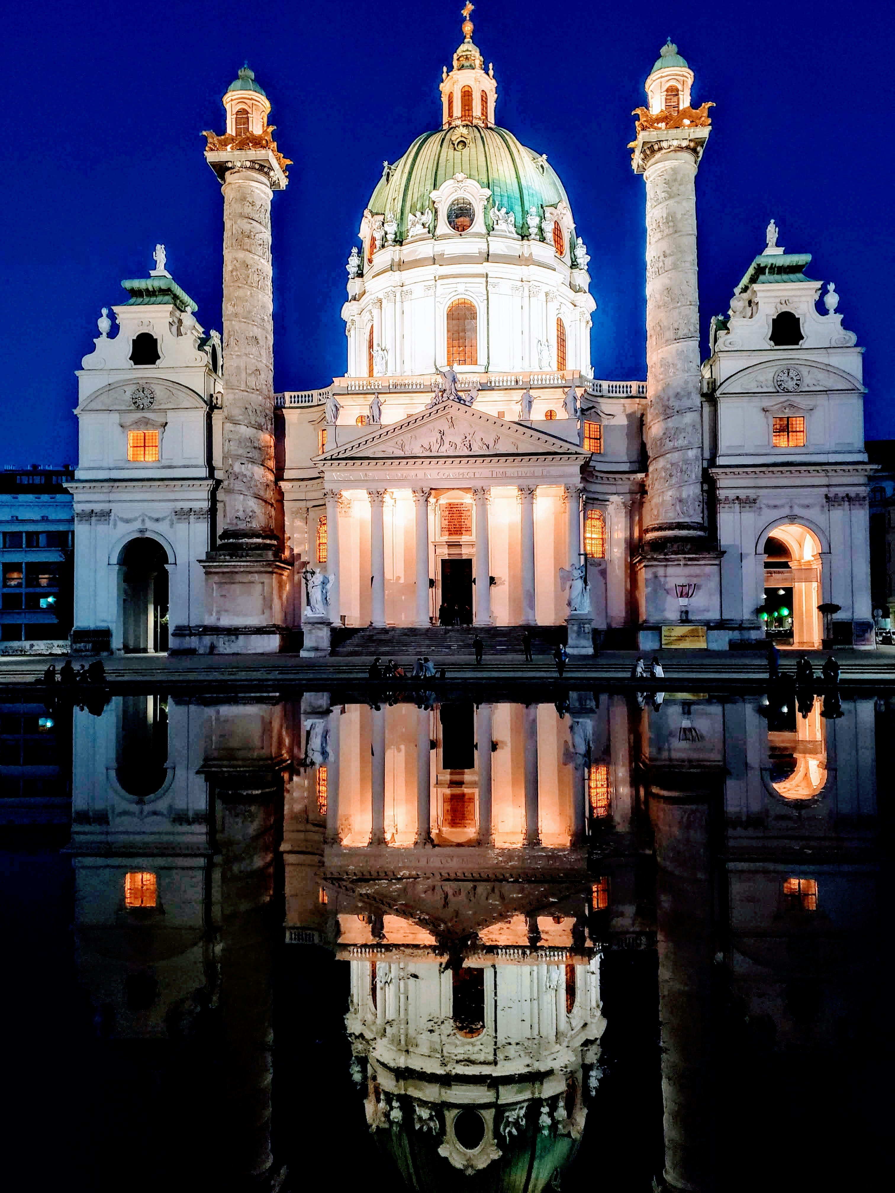 white concrete cathedral with lights