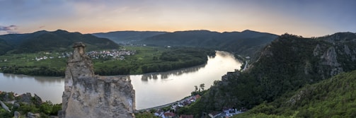 A panoramic view of the Douro Valley at sunset.
