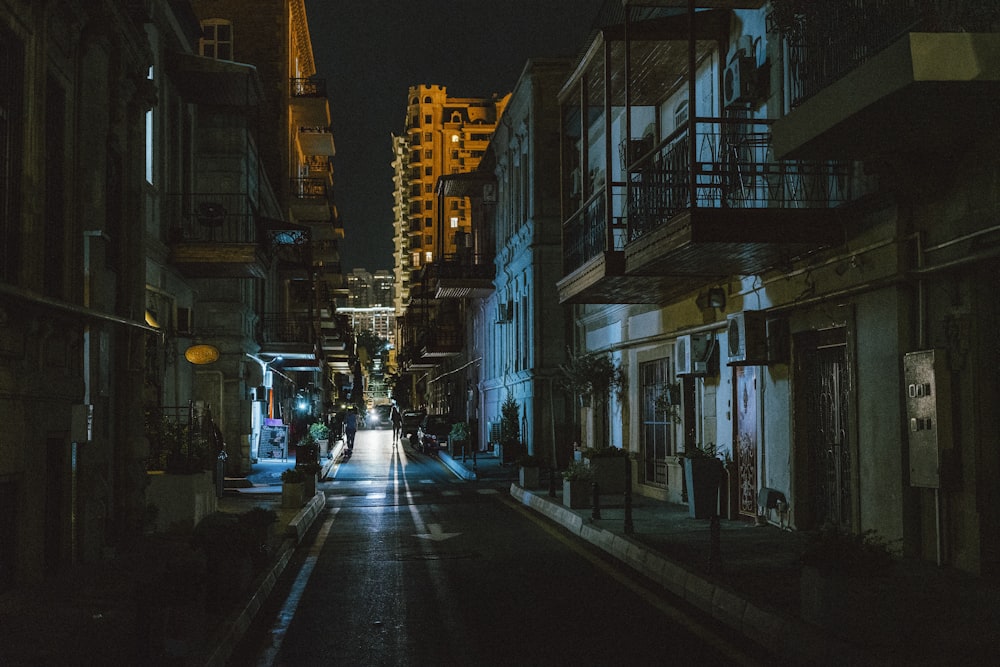 buildings and road during night