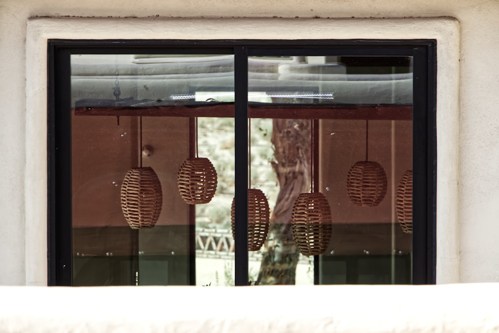 brown wicker pendant lamps