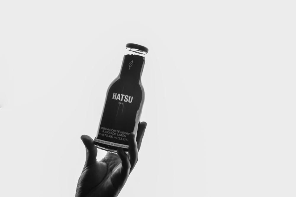 grayscale photography of Hatsu bottle