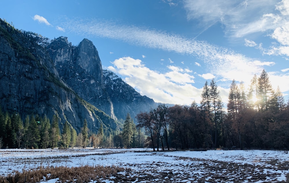 mountain under blue skies