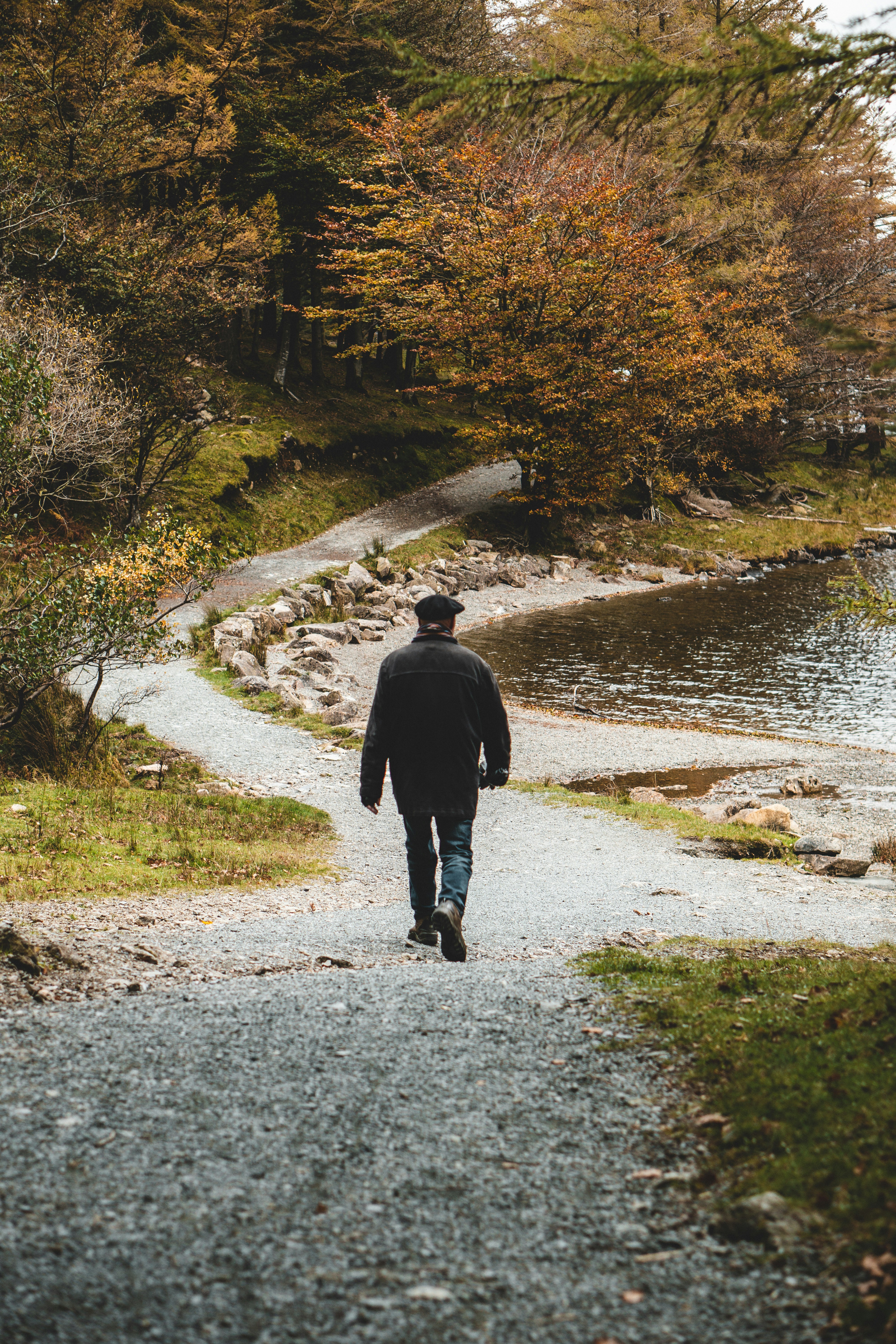 person walking beside body of water