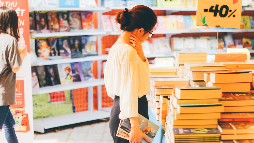 two women inside bookstore