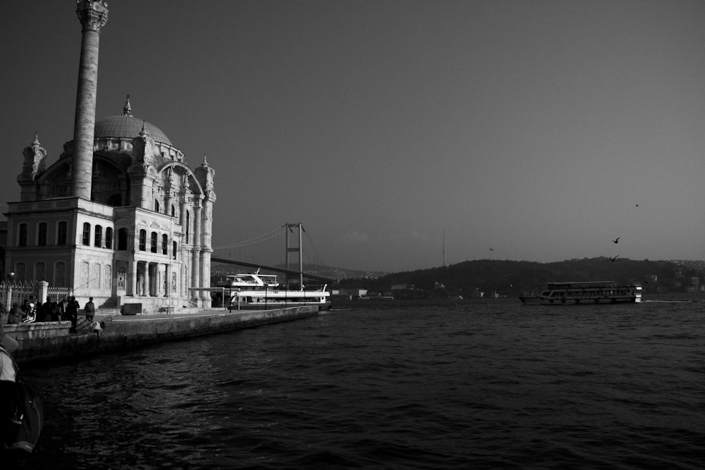 grayscale photography of Ortaköy Mosque in Istanbul, Turkey building near body of water