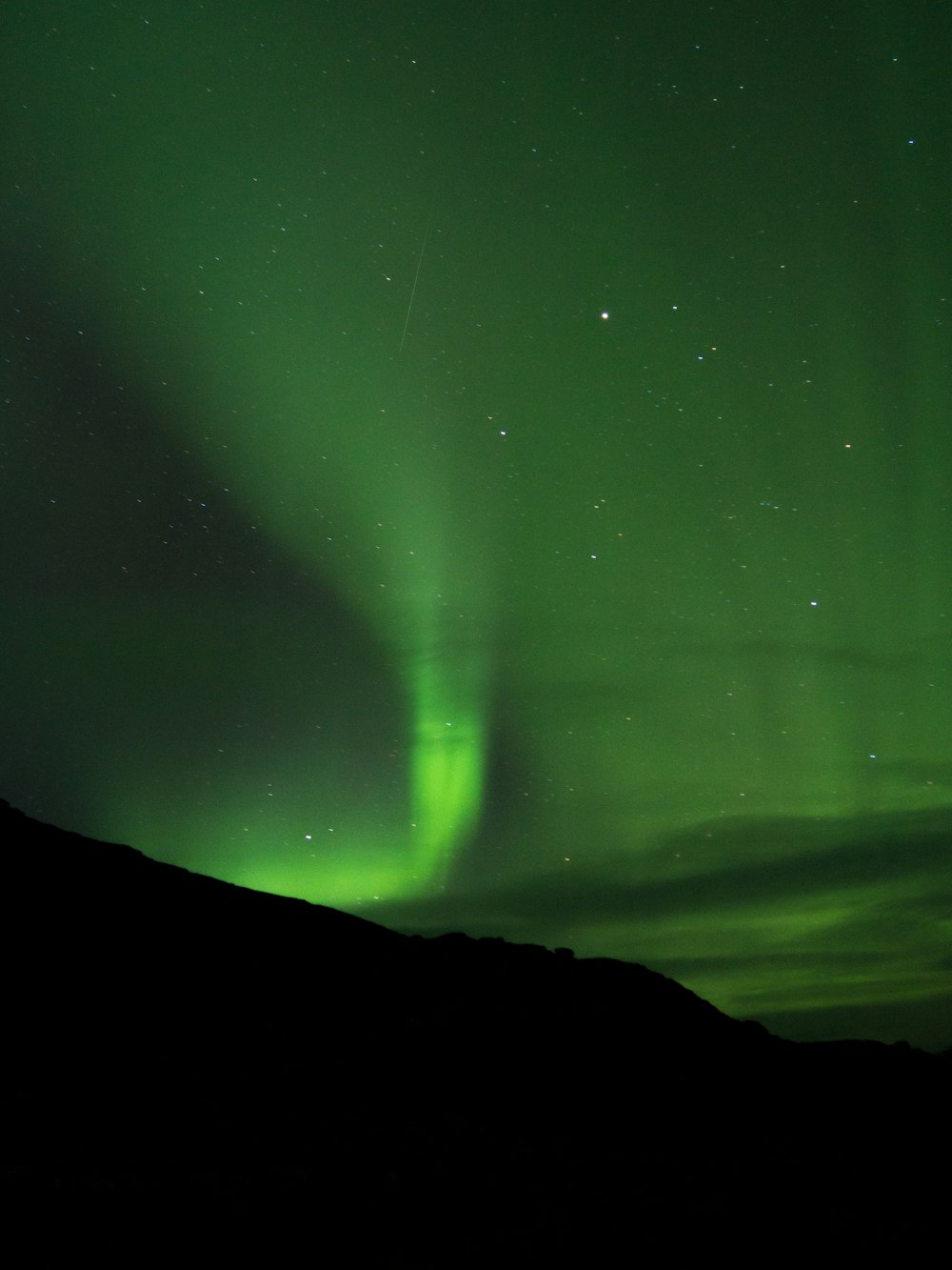 silhouette of mountain under Aurora borealis