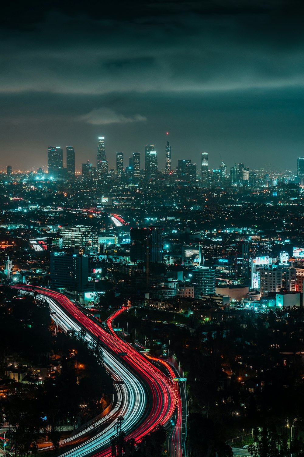 aerial photography of lighted city buildings