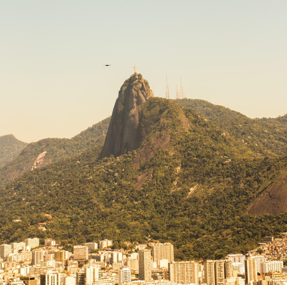 aerial photography of mountain and city buildings