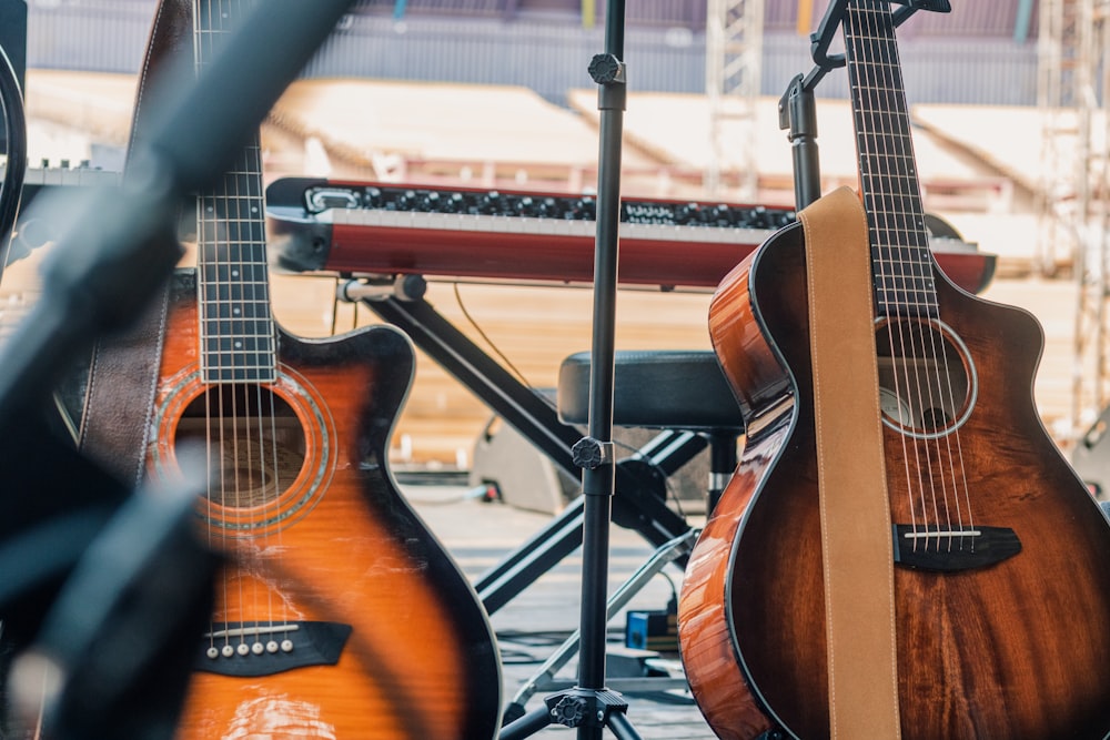 two brown guitars