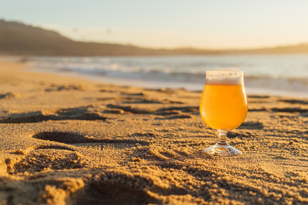 filled glass on shore