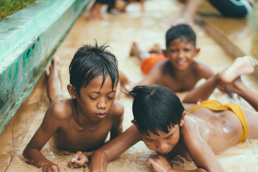 boy's drenched on rain