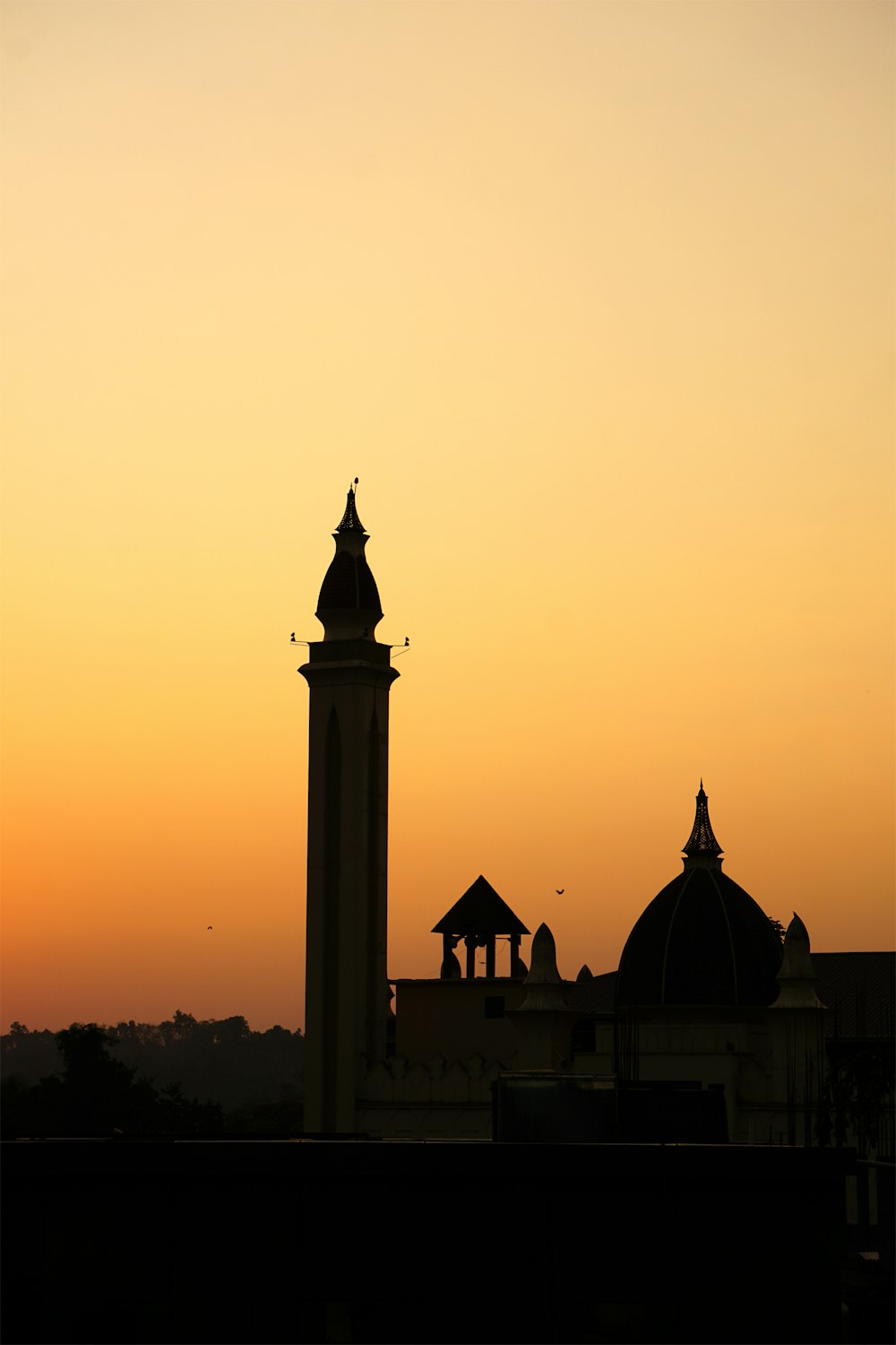 silhouette of mosque at golden hour