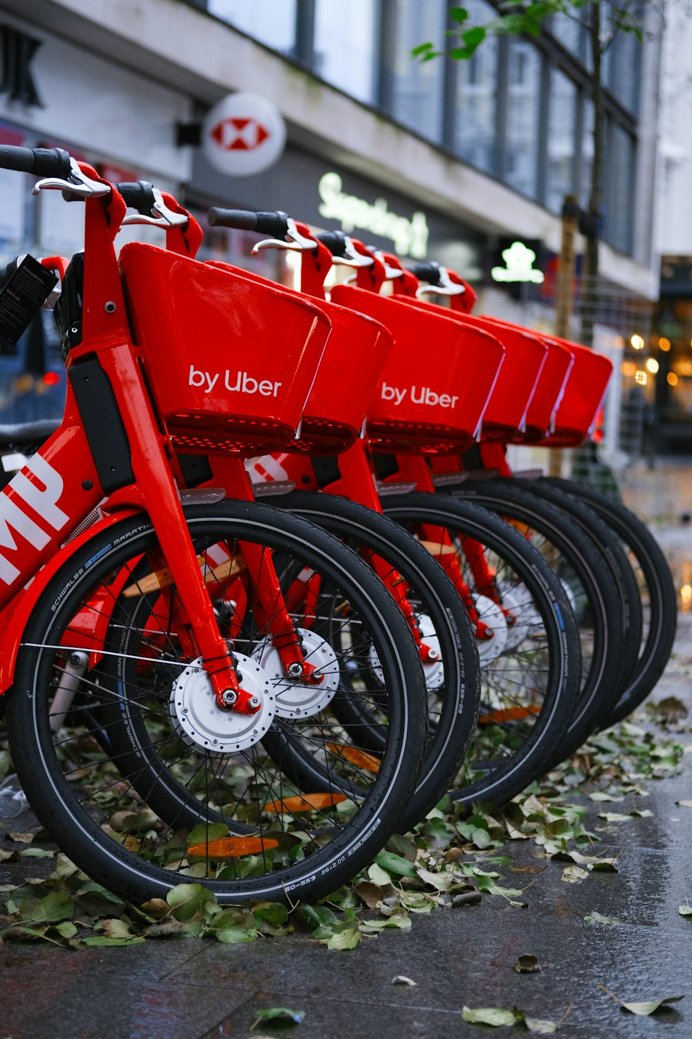 red bicycle lot near building