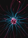 a close up of a red and blue object