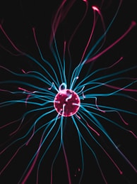a close up of a red and blue object