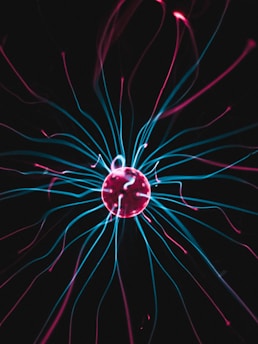 a close up of a red and blue object