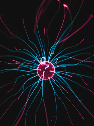 a close up of a red and blue object