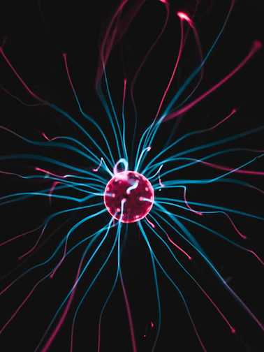 a close up of a red and blue object
