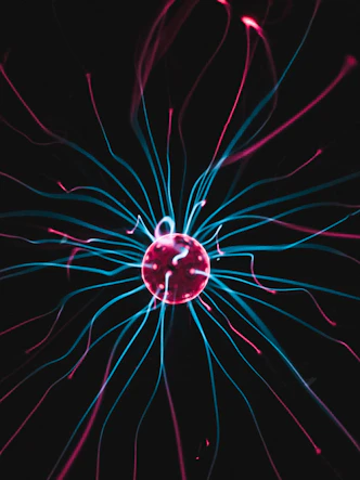 a close up of a red and blue object