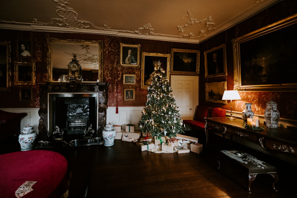 green Christmas tree inside room