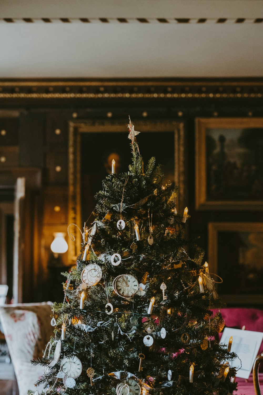 Christmas tree with baubles and string light