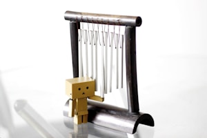 danbo standing beside wind chimes