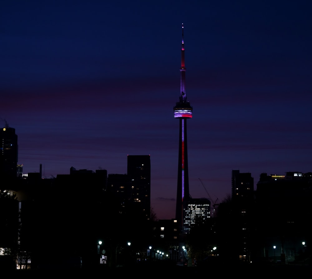 needle tower at night