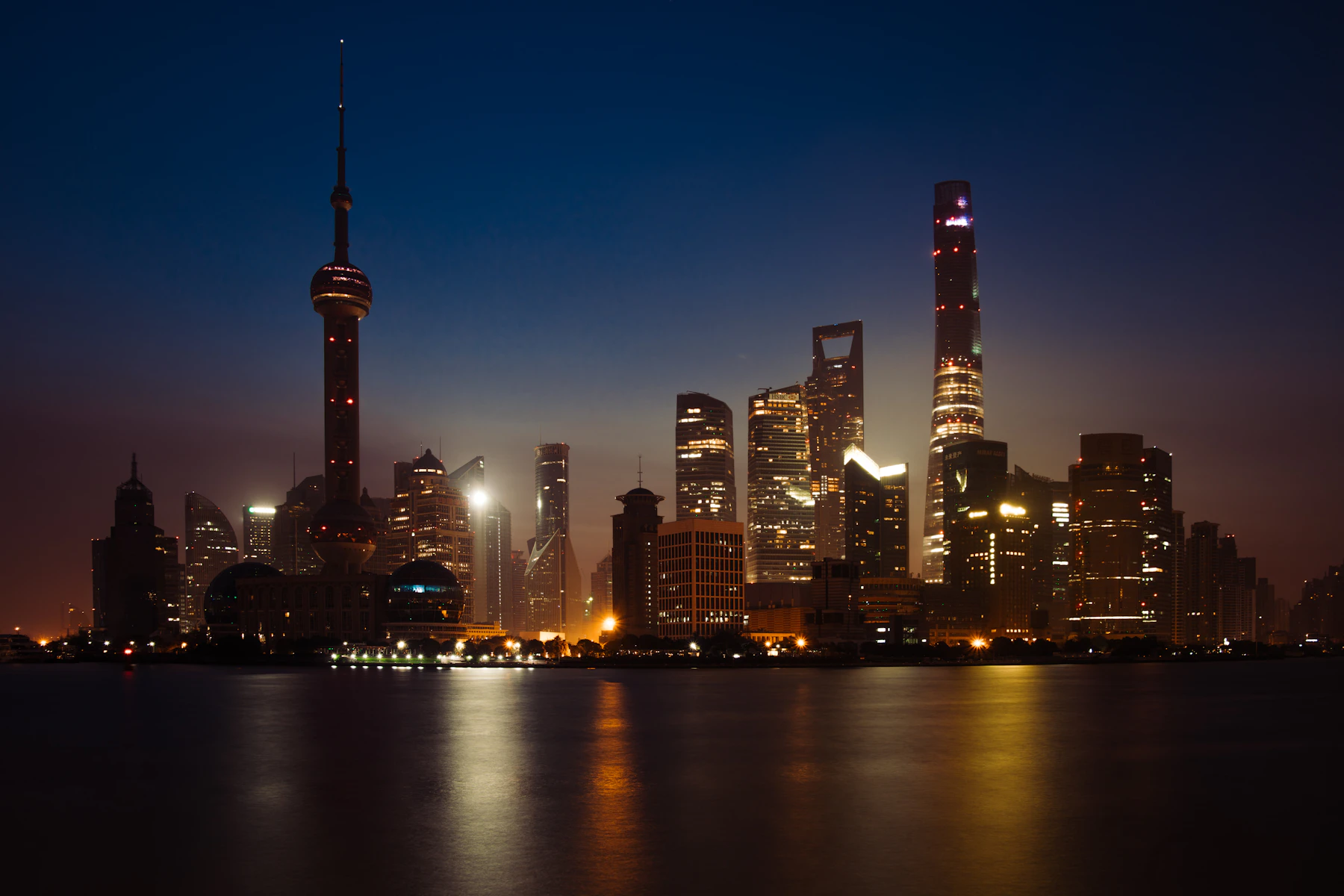 The Bund and Pudong skyline at dusk, Shanghai