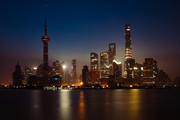 The Bund and Pudong skyline at dusk, Shanghai