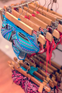 displayed bikini on hangers