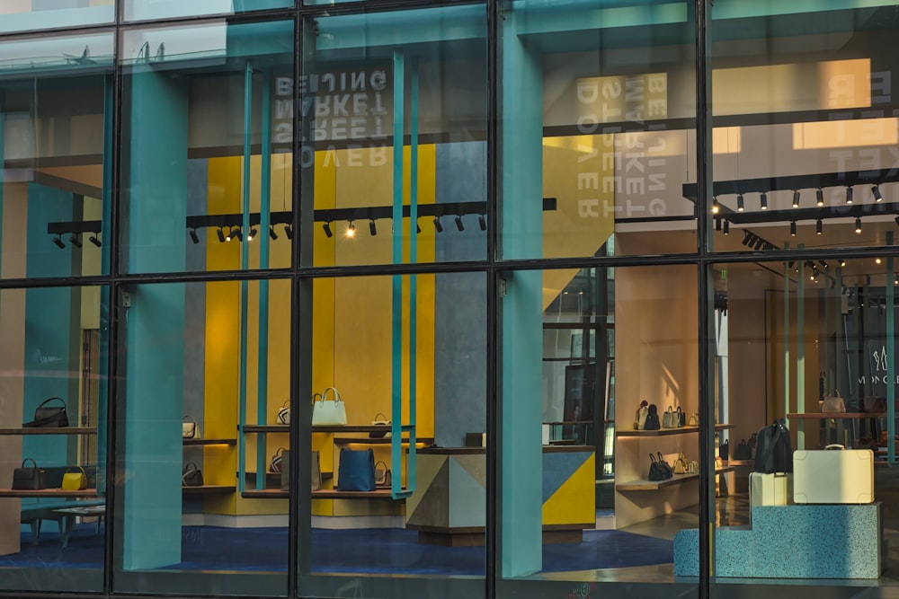 a store front with a large glass window