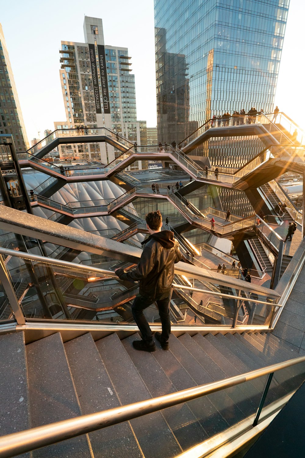 man standing on stairs