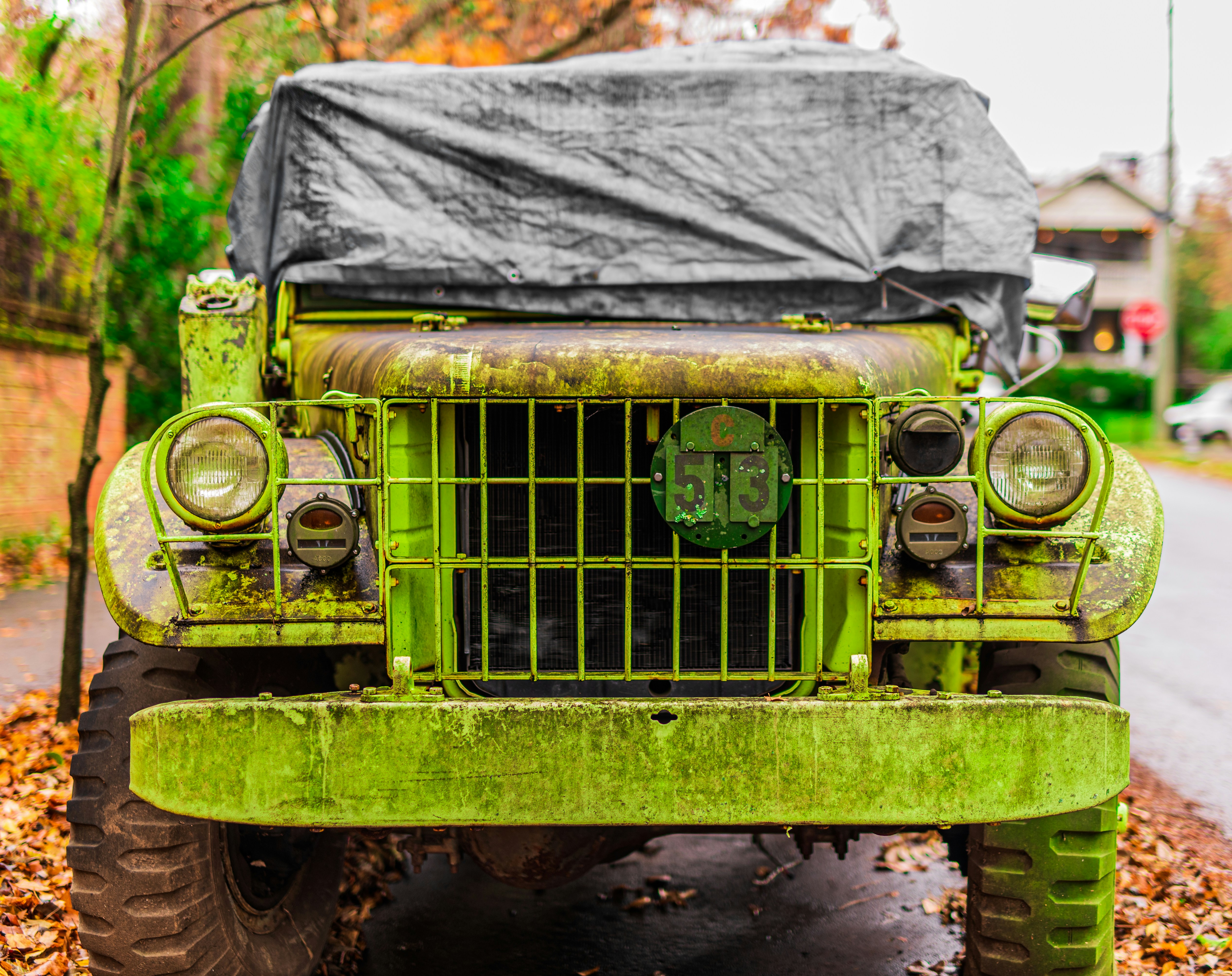 parked green vehicles