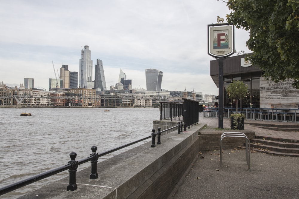 a view of a river with a city in the background